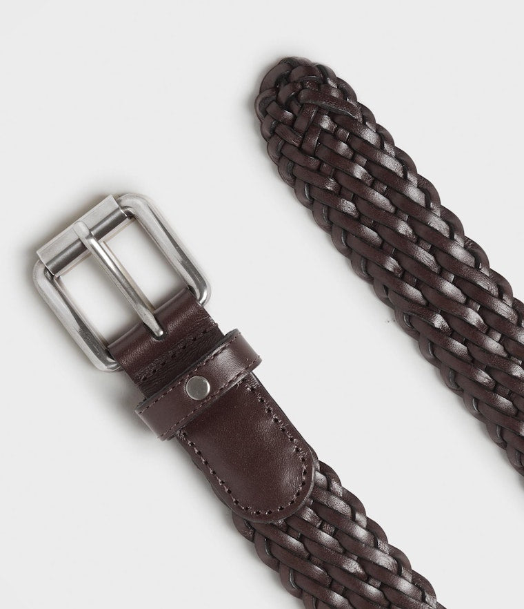 Saddler Grahn Flätat Läderbälte - Mörkbrun - 80